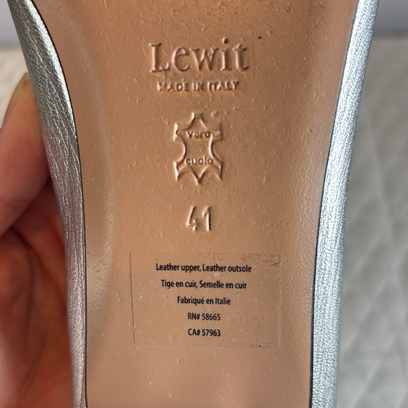 LEWIT METALLIC SILVER BALLERINA FLAT LEATHER Size 41, 10.5 - Picture 9 of 12